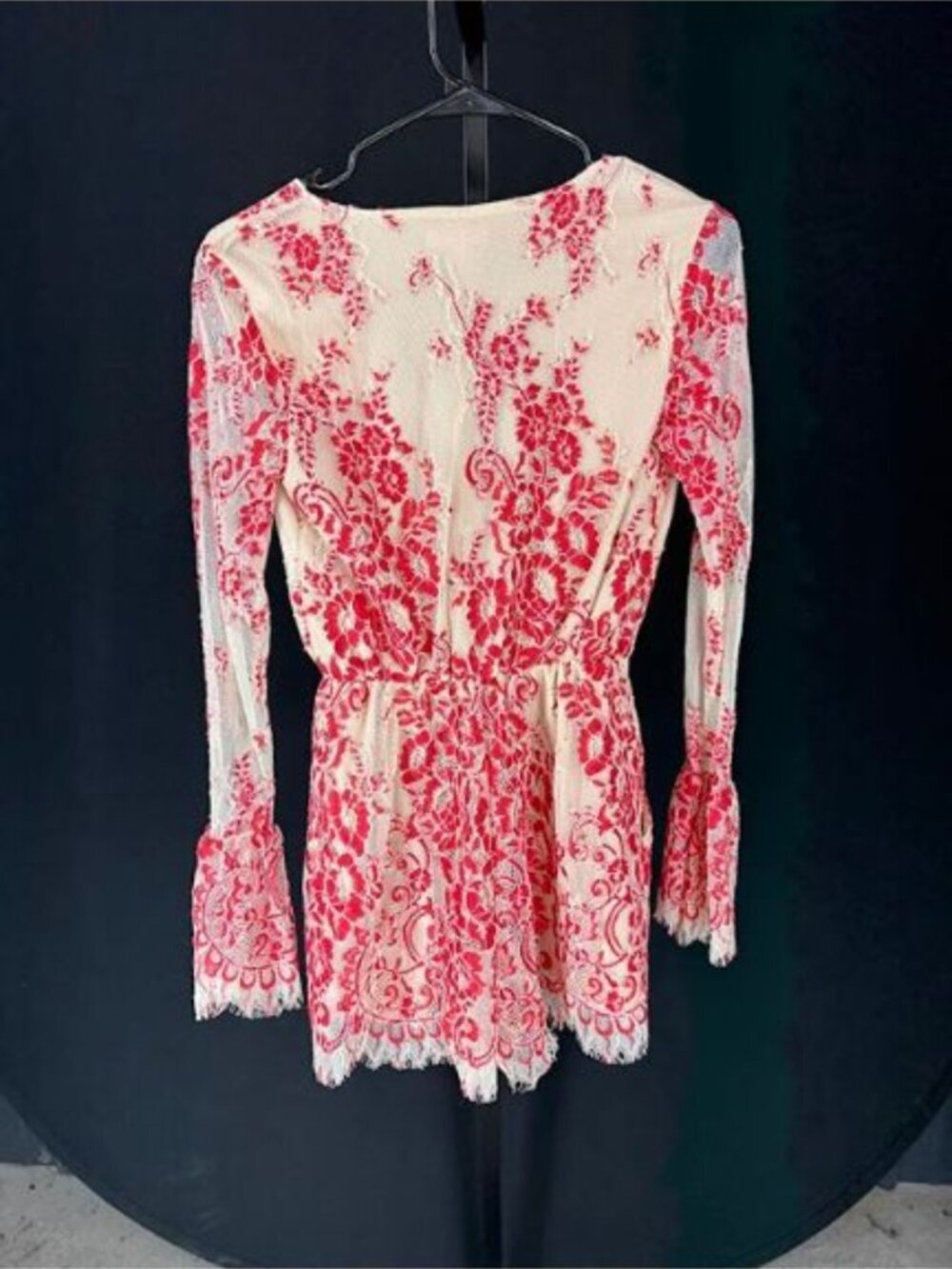 Gianni Bini Red Lace Sheer Long Sleeve Romper - Picture 5 of 5